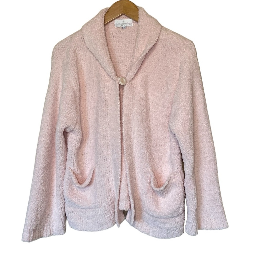 Soft Surroundings Soft Long Sleeve Single Button Soft Pink Pockets Cardigan S